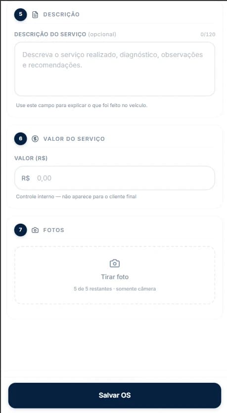Área para registrar fotos em uma ordem de serviço