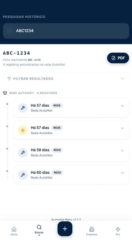Pesquisa do histórico de um veículo na rede AutoHist