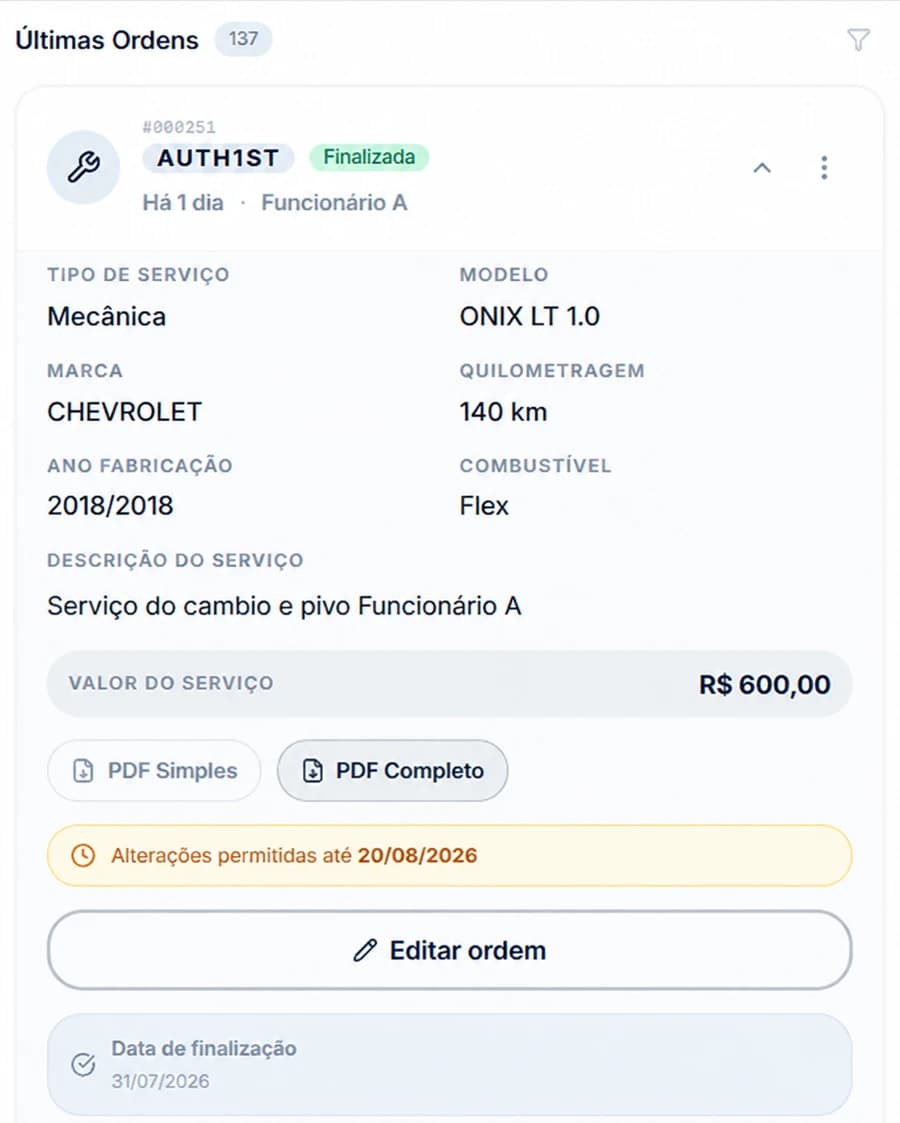 Detalhes completos de uma ordem de serviço finalizada